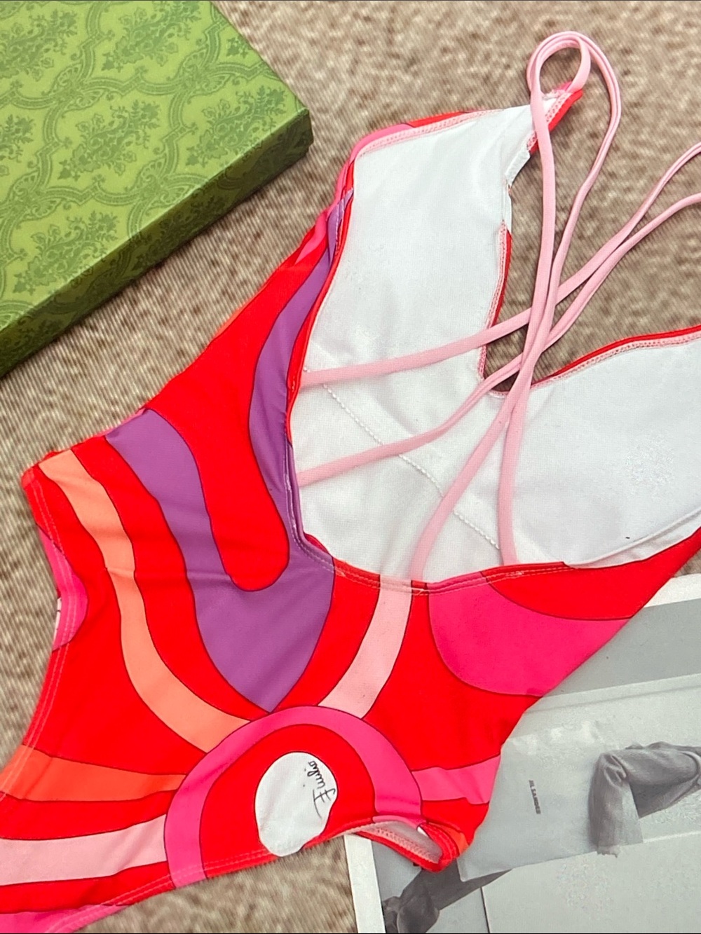 Emilio Pucci Red Pink Purple Swirl One-Piece - Picture 7 of 16